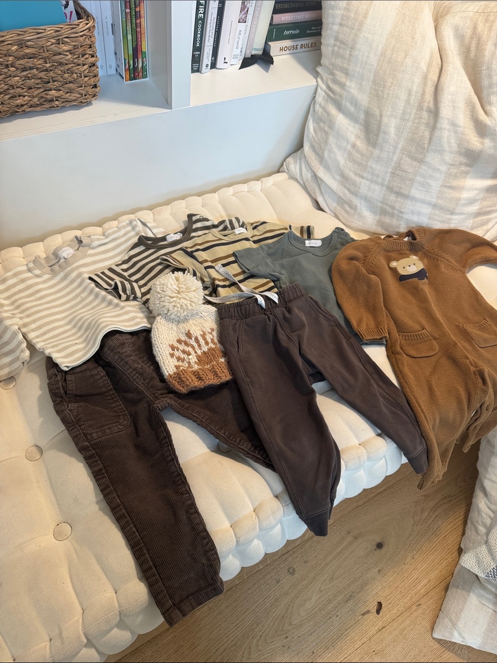 Jamie Kay Long Sleeve Striped & Solid Tee Set in Cream, Green, Brown